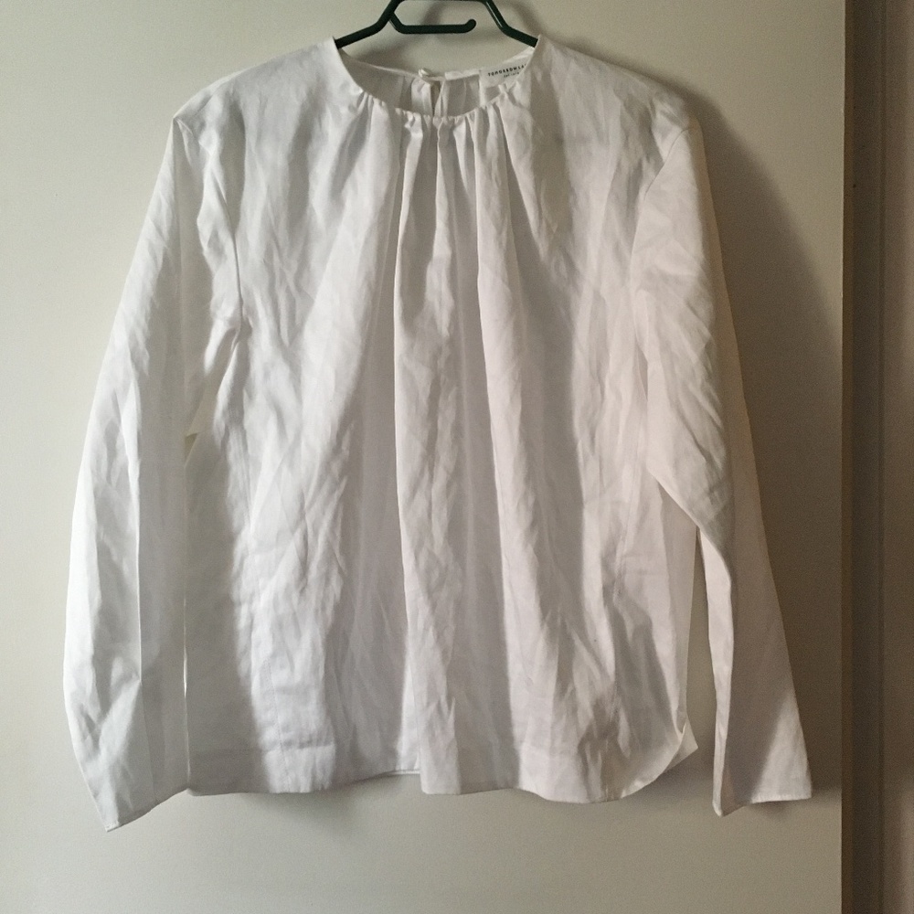 TOMORROW LAND White Cotton Gathered Neck Blouse NWT M